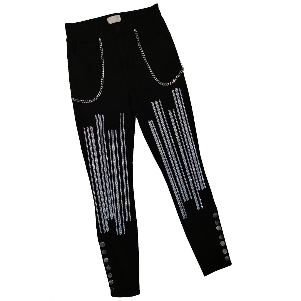 Rocks And Chains Embellished Women's Black Denim